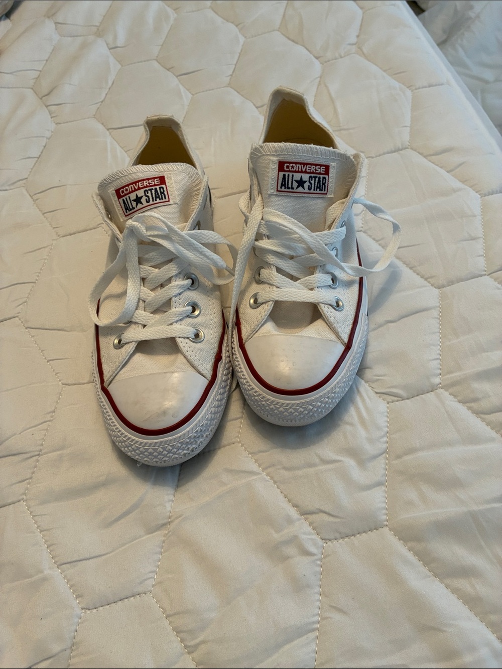 Converse White Low Top Sneakers with Red Accent